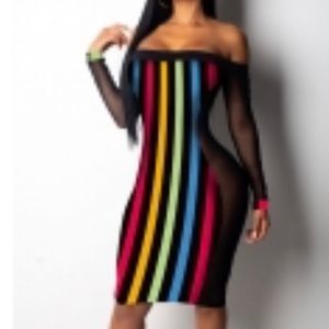 Hangs off shoulders see through sides stripe dress
